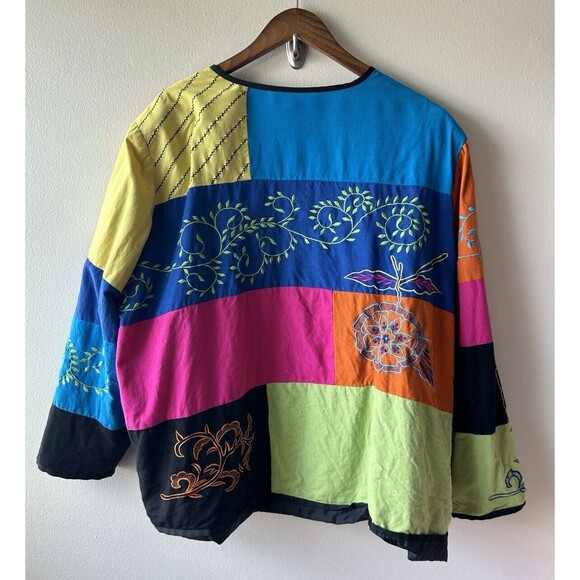Vintage Jacket Size 3X Festival Patchwork Colorful Colorblocked 90s Toggle - Picture 4 of 11